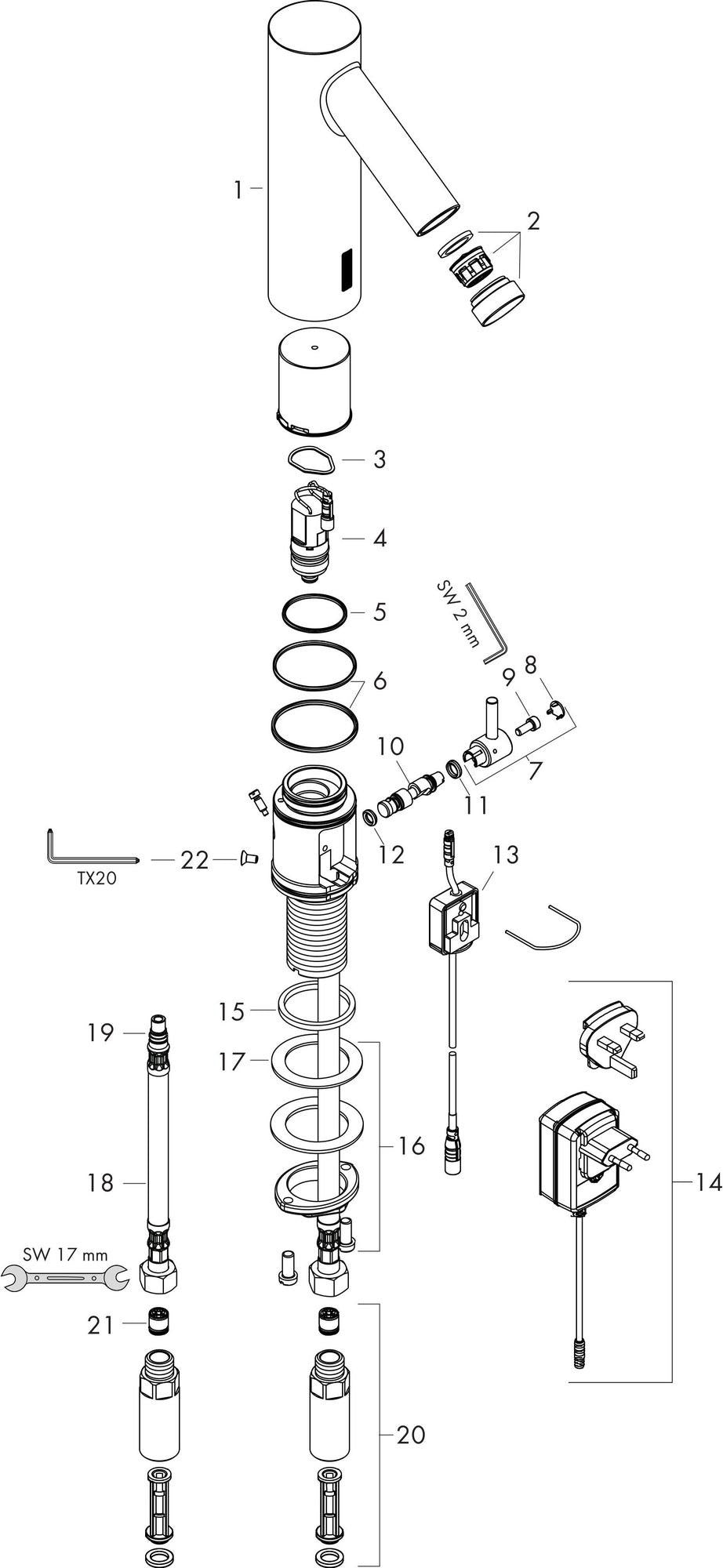 AXOR STARCK Elektronik-Waschtischmischer DN 15 mit Infrarot-Sensorik und ComfortZone 90