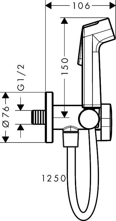 hansgrohe Bidette-Handbrause 1 Jet, Kaltwasser, mattschwarz, mit Brausehalter & Schlauch 1250 mm