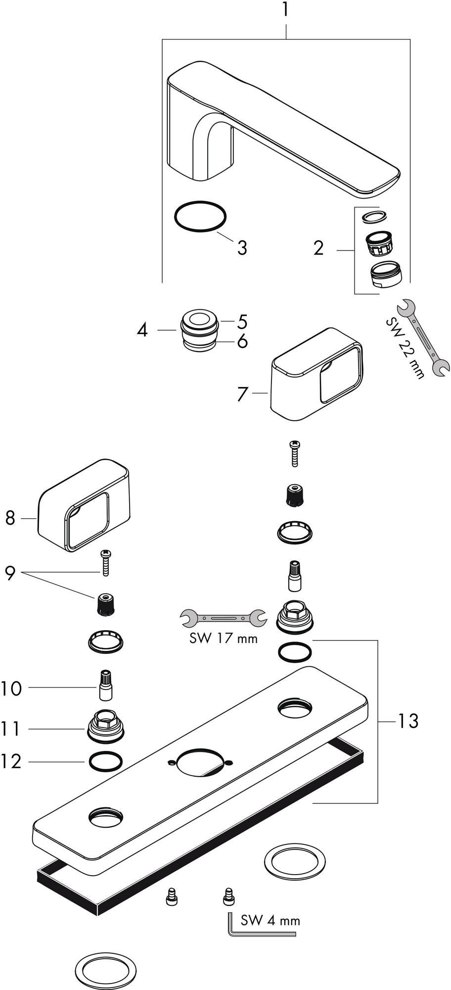 AXOR URQUIOLA 3-Loch-Wannenrandarmatur DN 15 mit Platte, chrom – thermostatische Temperaturregelung