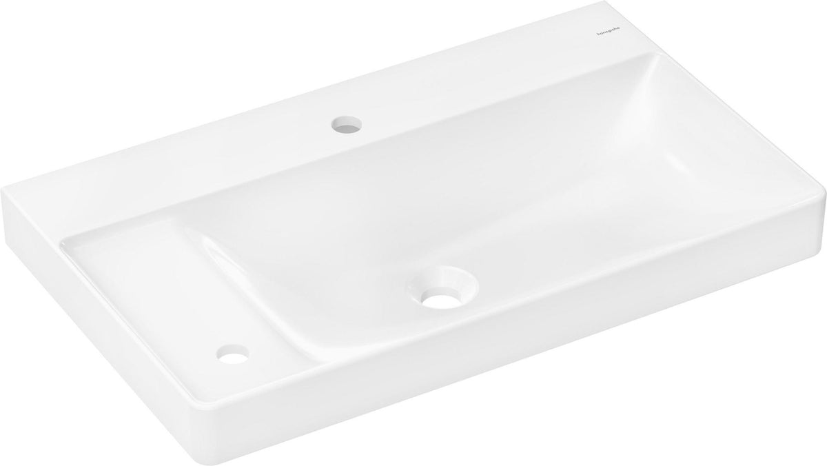 HANSGROHE Waschtisch Xelu Q 800x480 mm mit Ablage links, 2 Hahnlöcher, ohne Überlauf, weiß