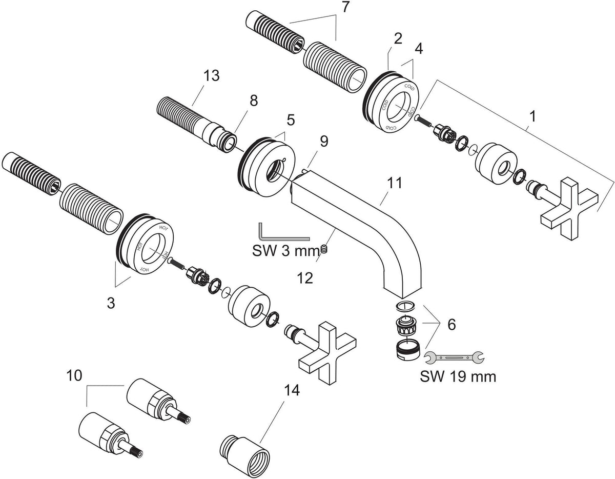 AXOR CITTERIO 3-Loch-Waschtischarmatur DN 15, Auslauf 162 mm, Kreuzgriffe mit Rosetten, Chrom
