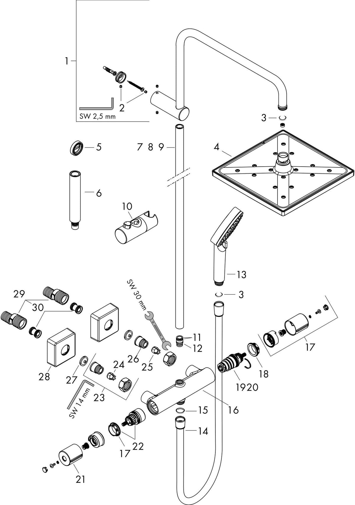 HANSGROHE Showerpipe Vernis Shape 240 mit Thermostat mattschwarz – Duschsystem