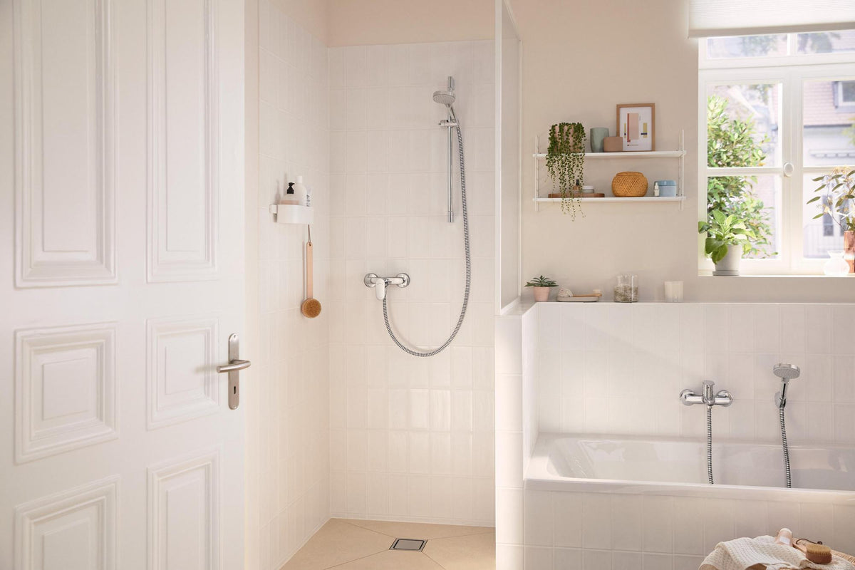HANSGROHE Rebris S Einhebel-Wannenmischer Aufputz Chrom – Wandmontage, 2 Verbraucher, Temperaturbegrenzung