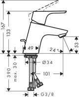 Hansgrohe Focus 70 Einhebel-Waschtischmischer DN 15 mit Zugstangen-Ablaufgarnitur, chrom