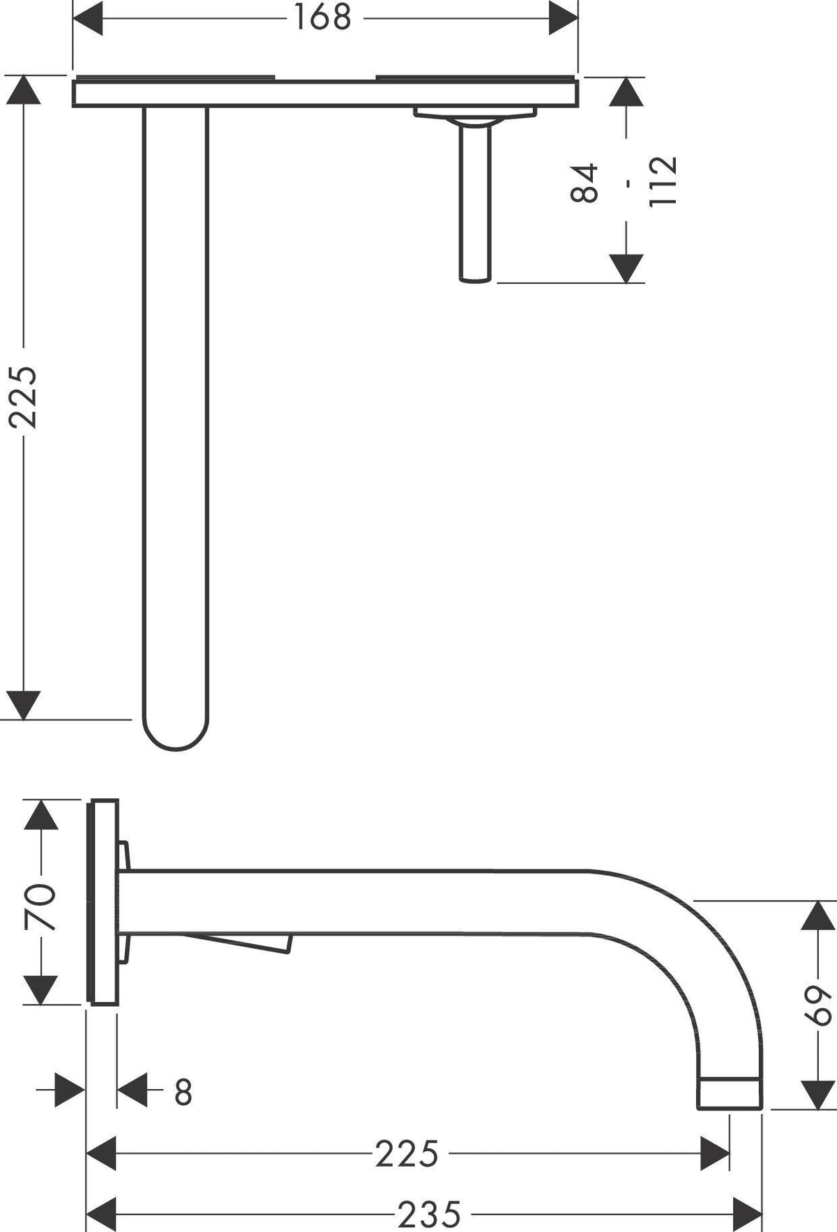 AXOR Uno² Einhebel-Waschtischmischer DN 15 Unterputz mit 225 mm Auslauf und Ablaufgarnitur in Chrom