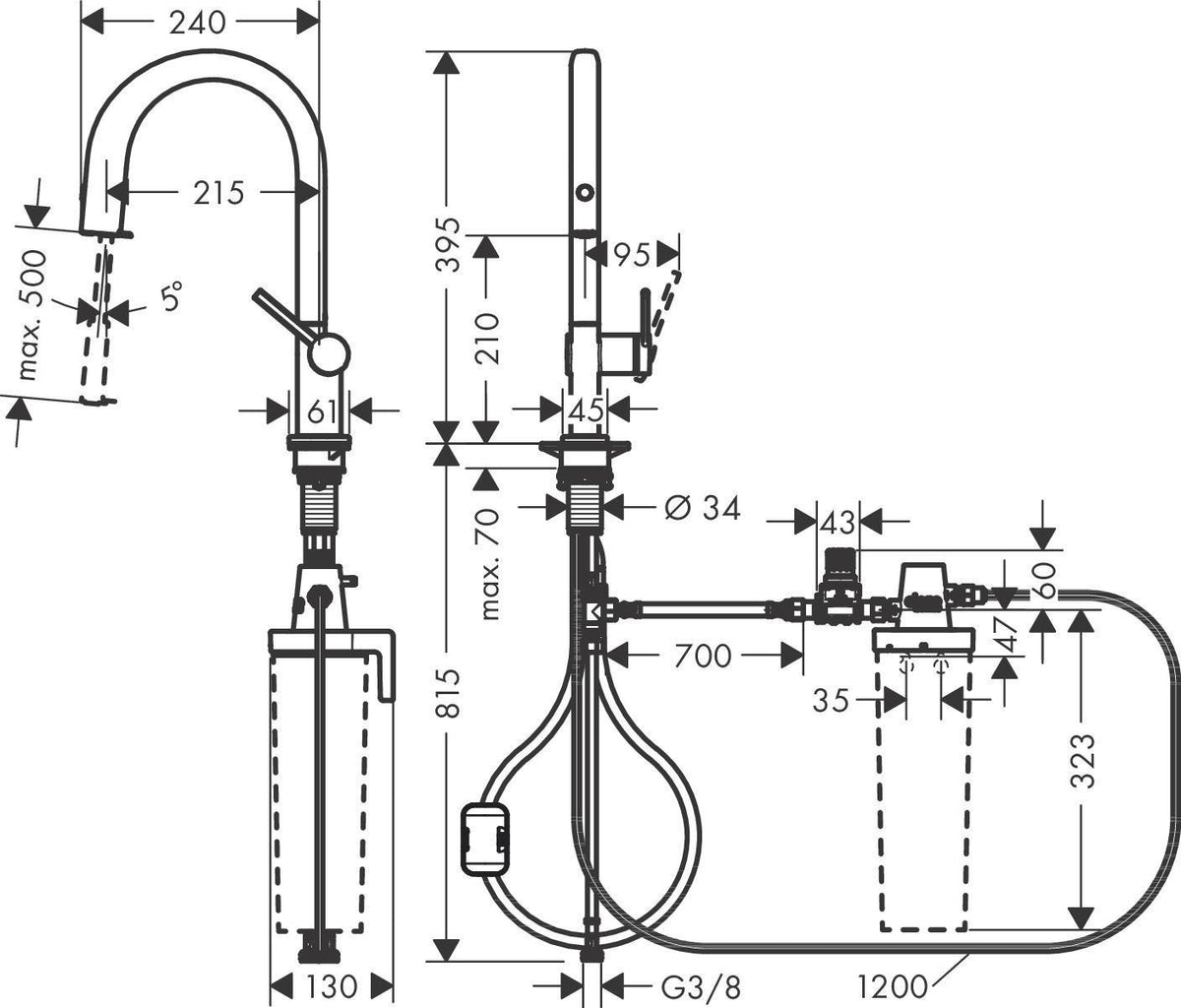 HANSGROHE Aqittura M91 Filtersystem 210 mit Ausziehschlauch – Chrom, 1 Jet, gefiltertes Wasser