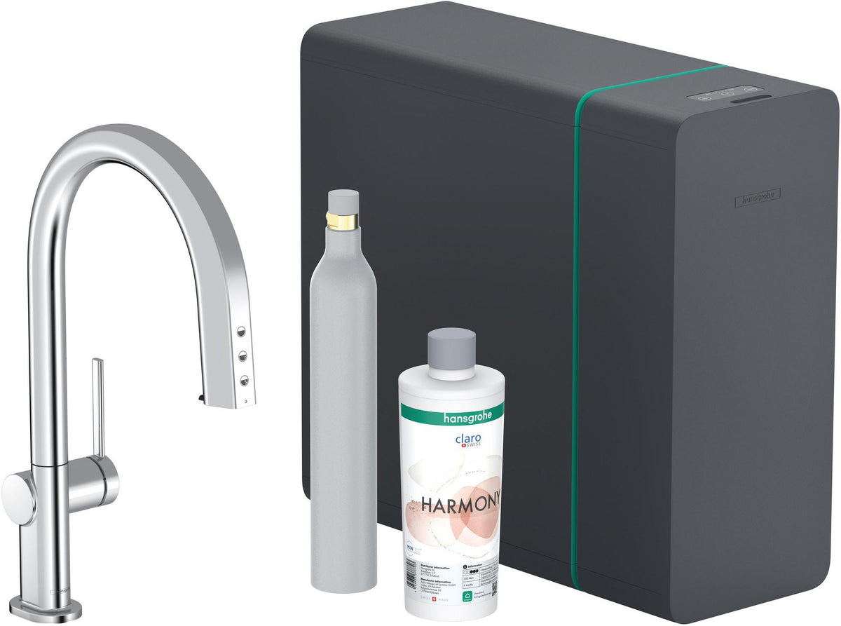 HANSGROHE SodaSystem 210 Aqittura M91 Ausziehauslauf Starter Set sBox – gefiltertes, gekühltes und sprudelndes Wasser