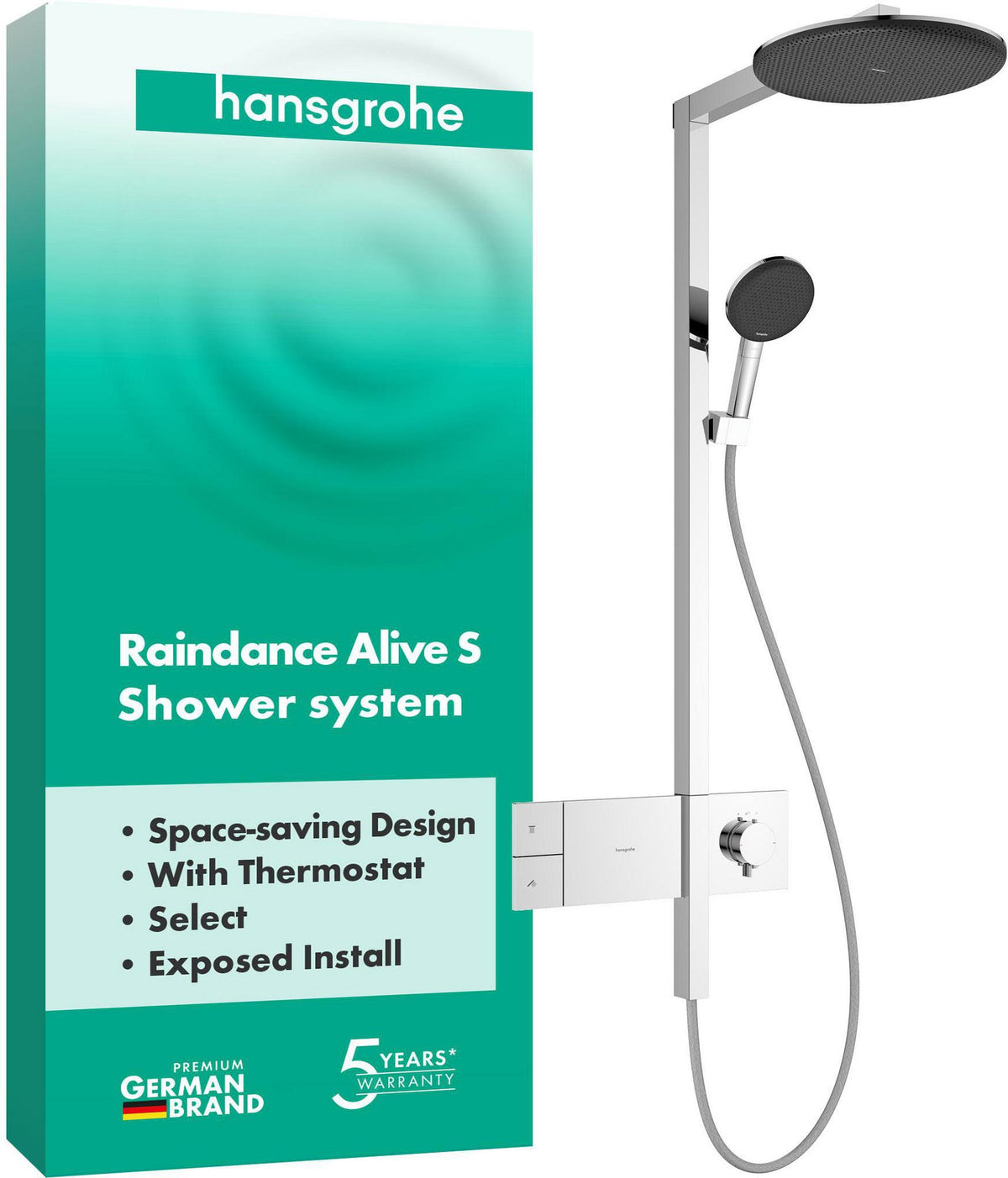 HANSGROHE Raindance Alive S 300 1jet Duschsystem mit Thermostat ShowerSelect Comfort E – Schwarz