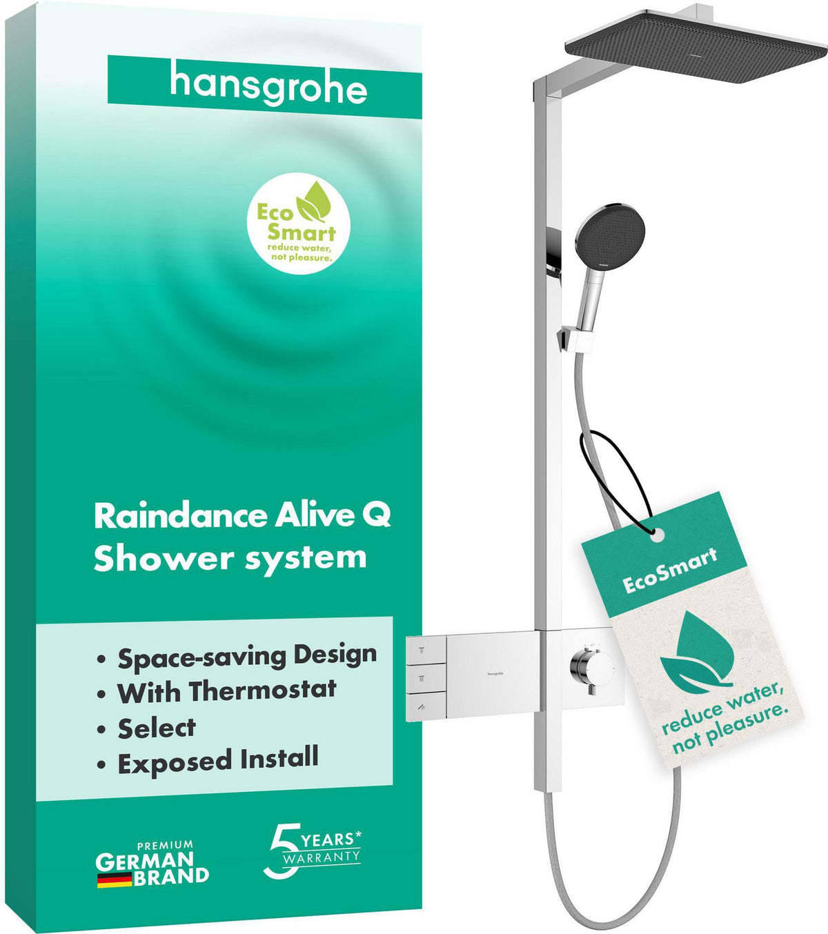 HANSGROHE Duschsystem Raindance Alive Q 2jet EcoSmart mit ShowerSelect Comfort Thermostat