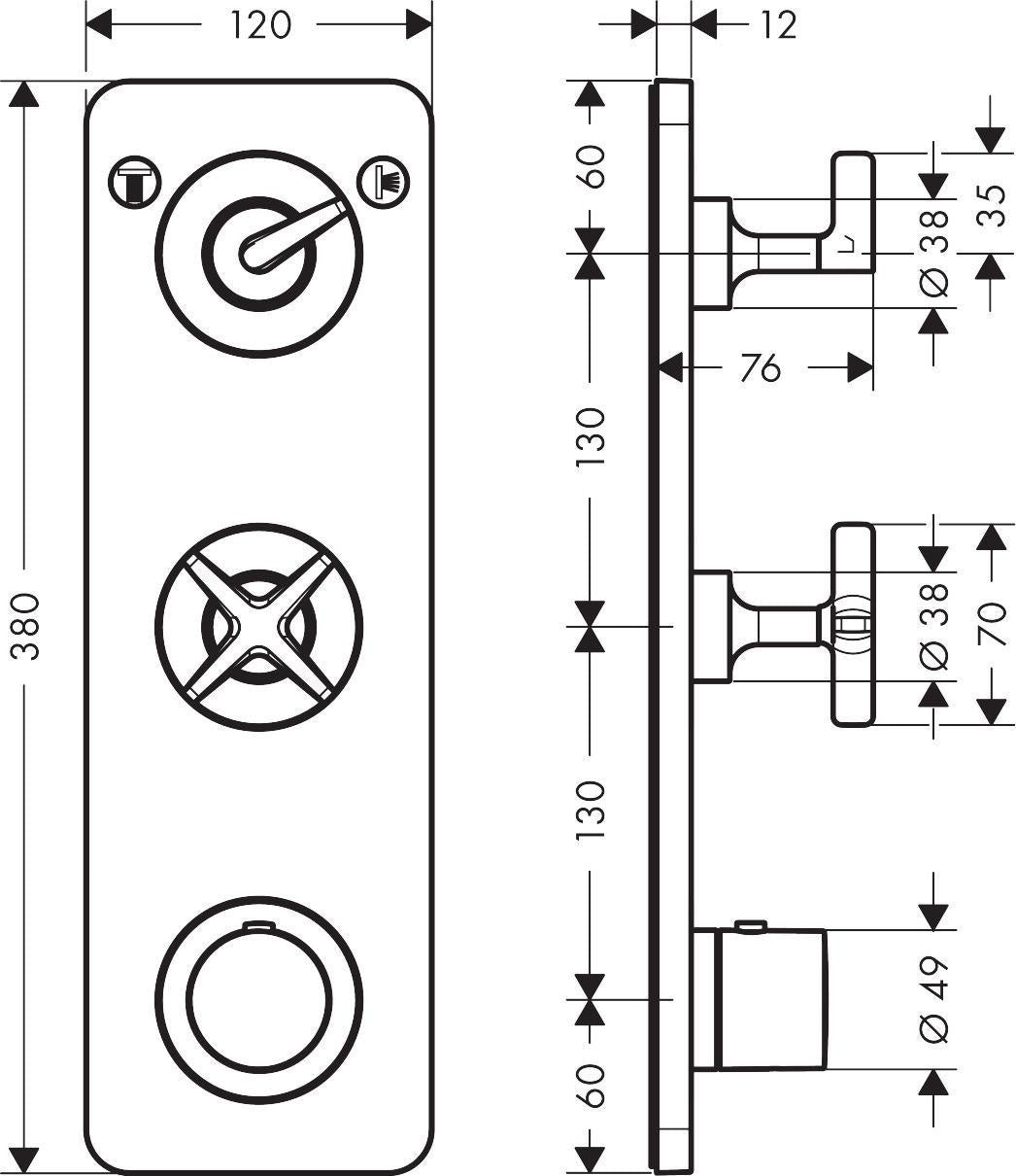 AXOR Citterio E Thermostatmodul DN20 für 2 Verbraucher – Chrom, 380x120 mm