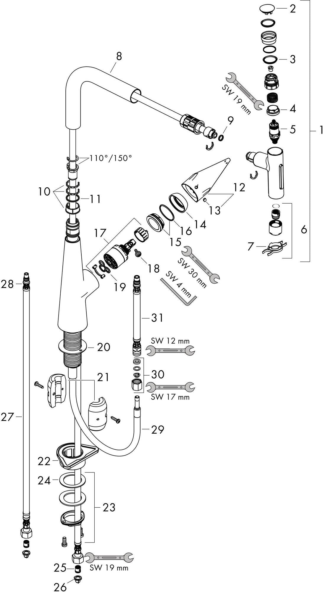 HANSGROHE HG Spültischmischer 300 Select 2jet Ausziehbrause M5110-H300 chrom