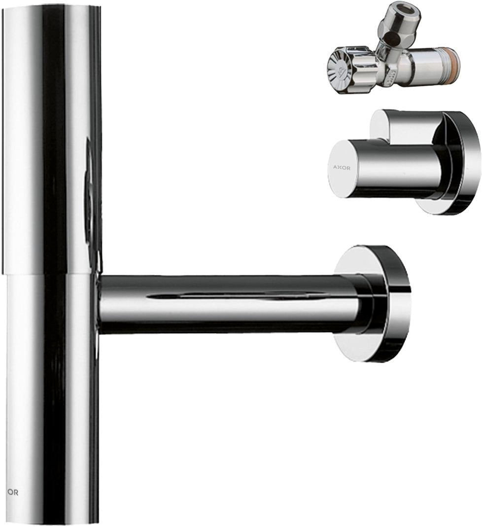 AXOR Designsiphon Set FLOWSTAR mit Eckventilen und Schubern, chrom – Flaschensiphon für Waschtische