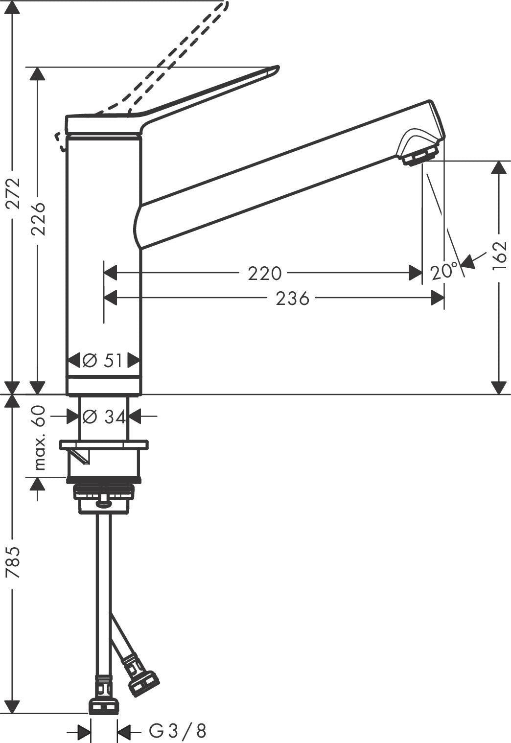 HANSGROHE Zesis M33 Einhebel-Spültischmischer 160, Vorfenstermontage, 1 Jet, Chrom