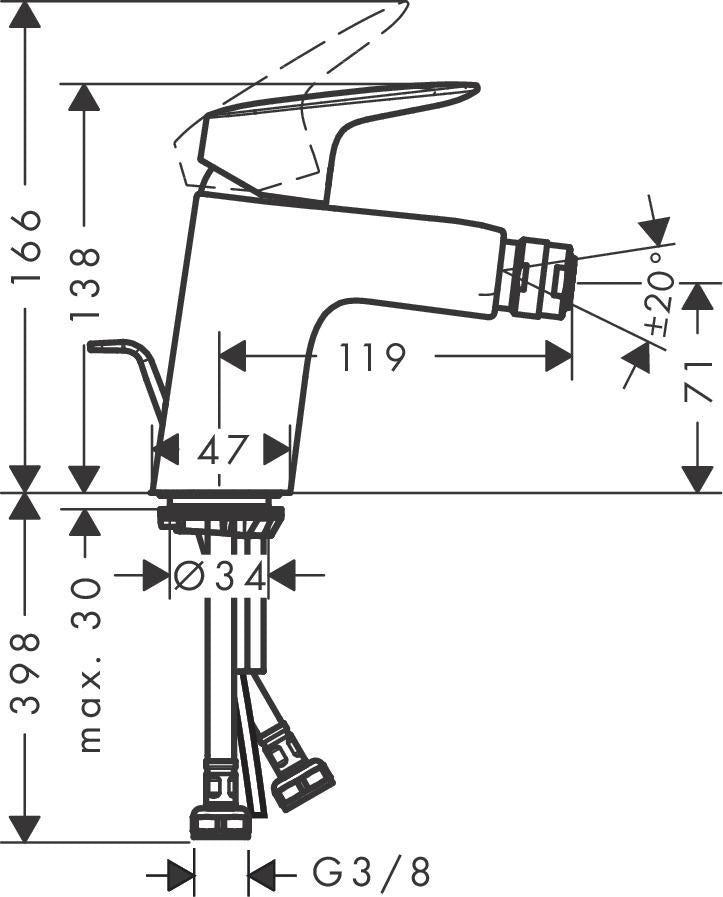 HANSGROHE Logis Einhebel-Bidetmischer DN 15 mit Zugstangen-Ablaufgarnitur, chrom