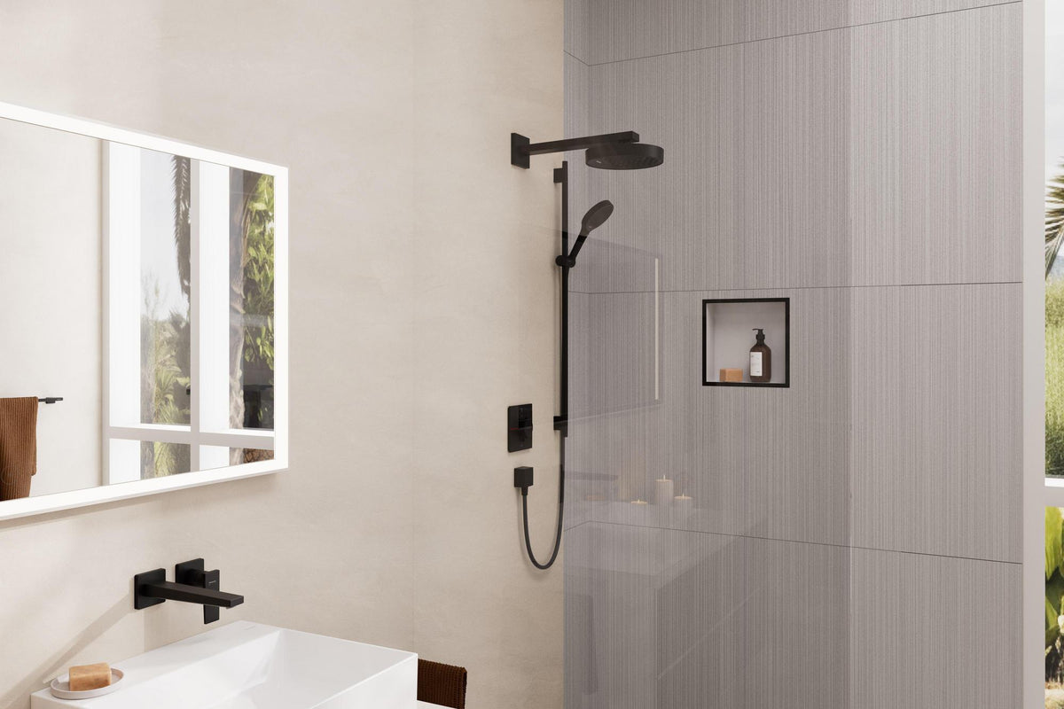 HANSGROHE Brausearm SQUARE 389 mm chrom – Wandmontage mit Rosette, Messing