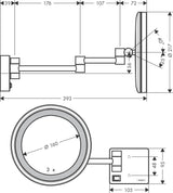 HANSGROHE AddStoris Kosmetikspiegel mit LED-Leuchte, 3-fach Vergrößerung, Chrom, 217 mm