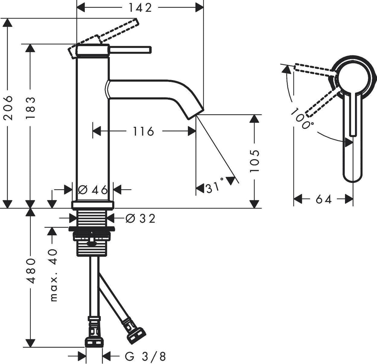 HANSGROHE Tecturis S ComfortZone 110 Einhebel-Waschtischmischer CoolStart Chrom