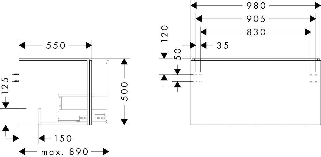 HANSGROHE Xilesa E Waschtischunterschrank 980 mm – 1 Schubkasten, SoftClose, wandmontiert