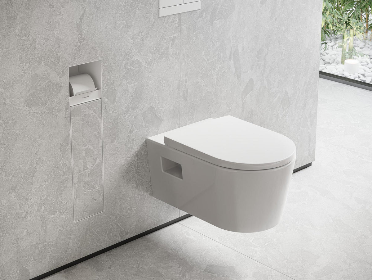 HANSGROHE XtraStoris Rock Toilettenbürstenhalter mit Papierhalter, befliesbare Tür, mattweiß
