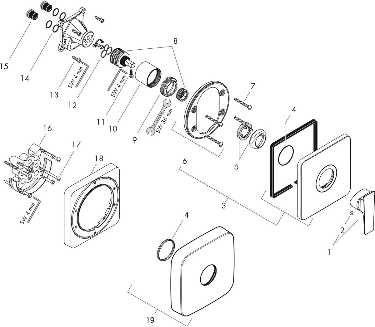 AXOR CITTERIO E UP Einhandhebelmischer – Unterputz-Brausemischer in Chrom, thermostatisch, mit Temperaturbegrenzer