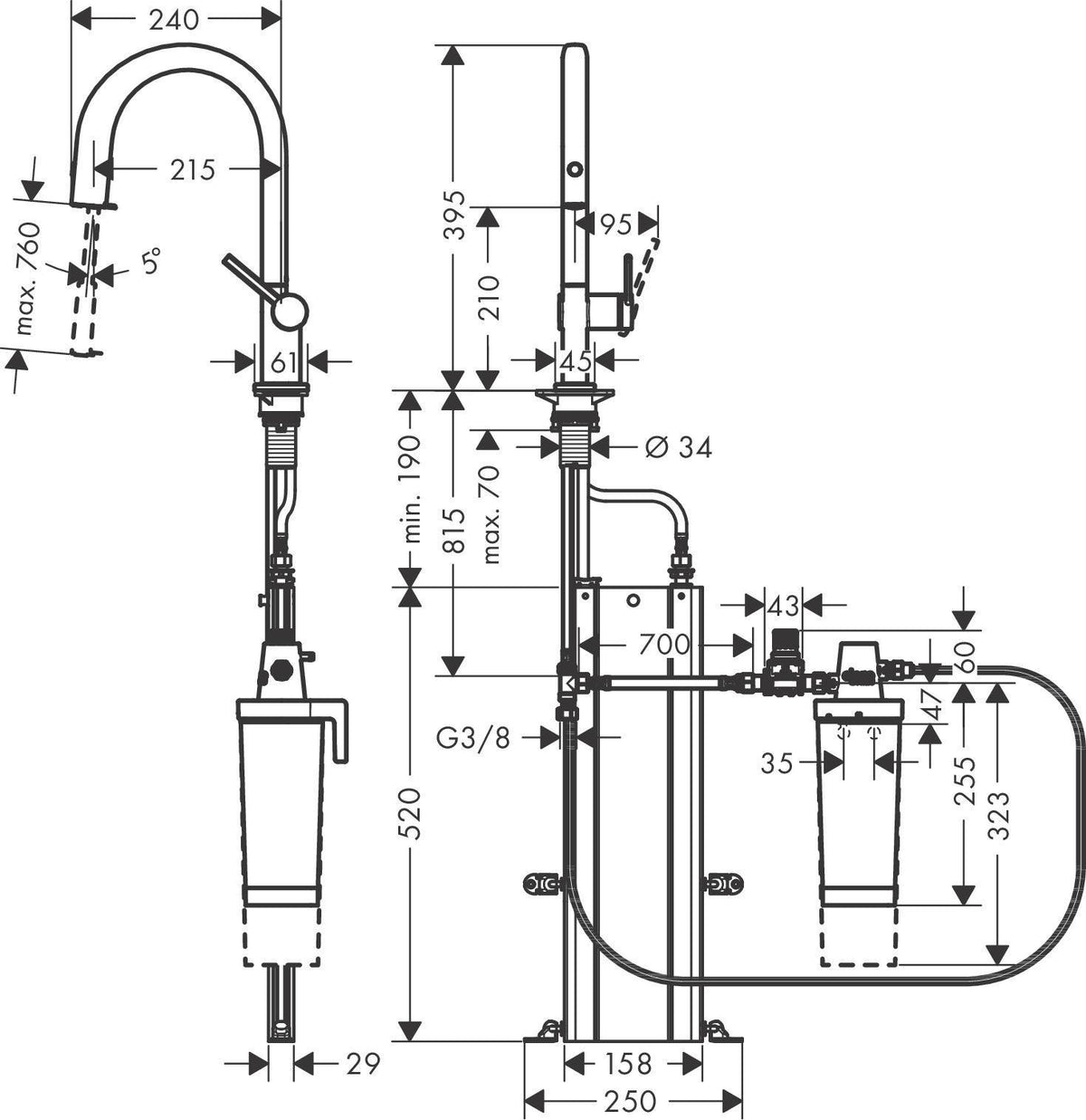 HANSGROHE Aqittura M91 Filtersystem 210 mit Ausziehschlauch und aBox Starter Set – gefiltertes Trinkwasser direkt aus der Küchenarmatur