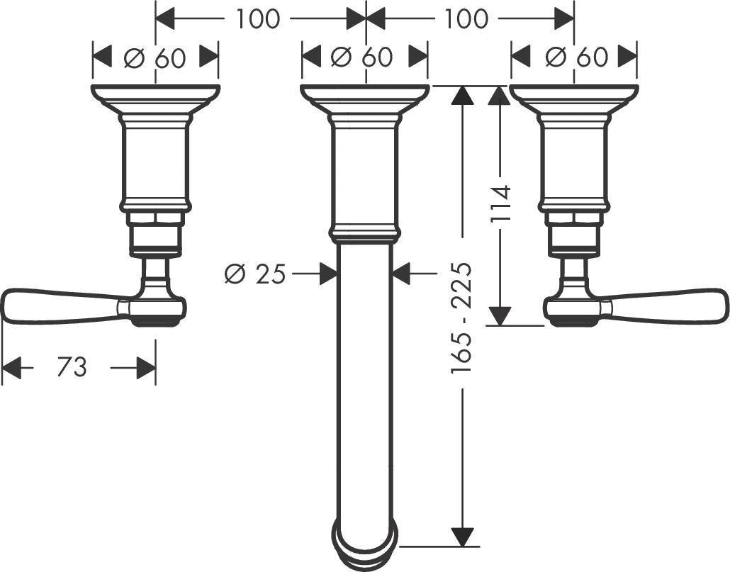 AXOR MONTREUX 3-Loch-Waschtischarmatur Unterputz DN 15 mit Hebelgriff Chrom