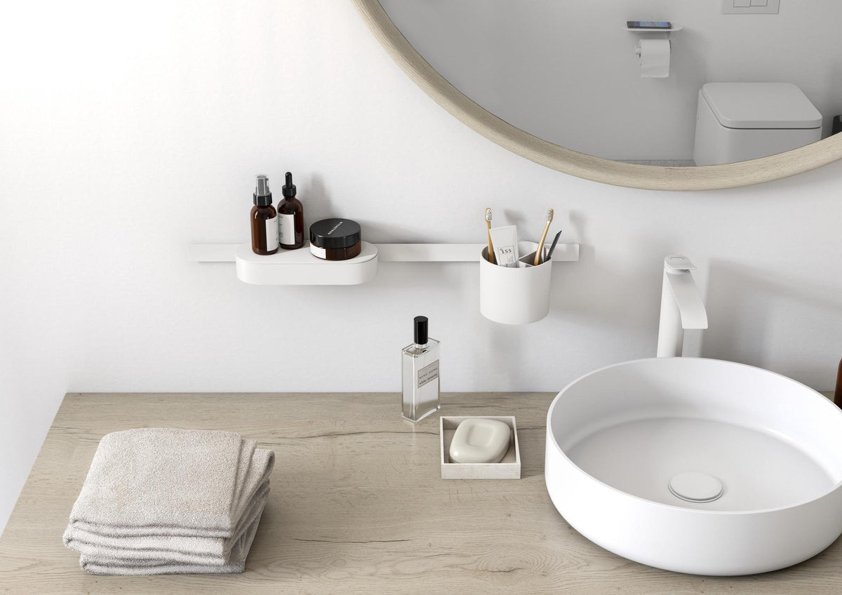 HANSGROHE Badezimmerset WallStoris mattschwarz mit Wandstange, Ablagekorb, Deckel und Becher