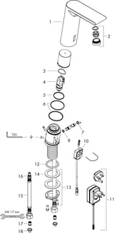 HANSGROHE Metris E Elektronik-Waschtischmischer mit Infrarot-Sensor, ComfortZone 150, Netzbetrieb 230 V, Chrom