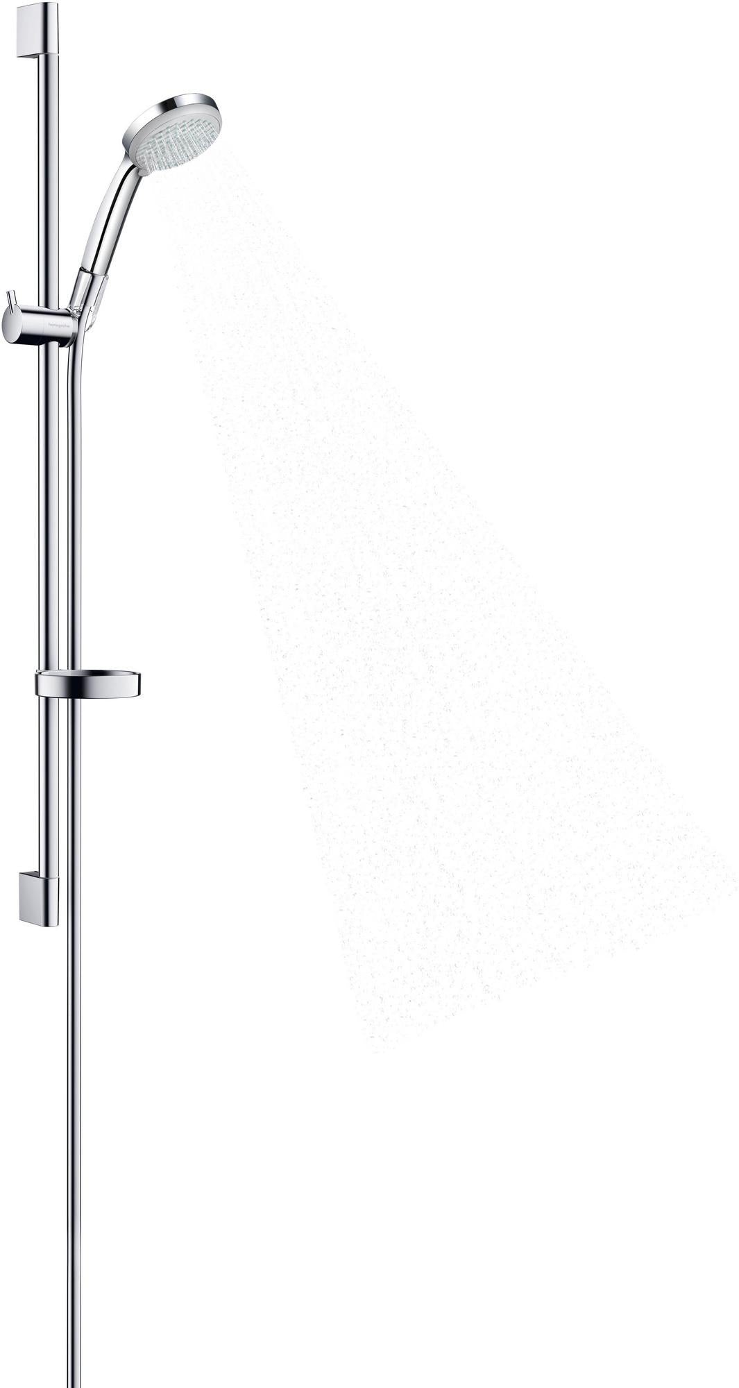 HANSGROHE Brauseset Croma 100 Vario mit Unica´C Stange 900 mm in Chrom – 4 Strahlarten & QuickClean