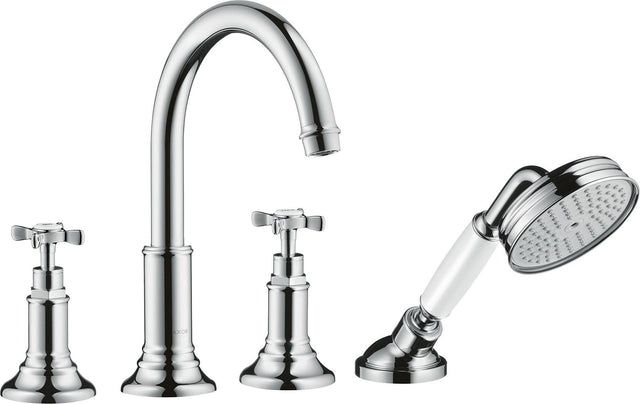 AXOR MONTREUX 4-Loch-Wannenrandarmatur DN 15 mit Handbrause, Thermostat und Wanneneinlauf in Chrom