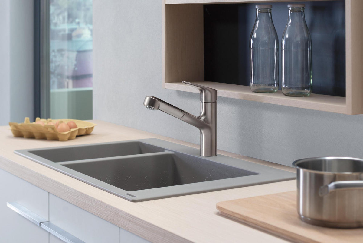 HANSGROHE Einbauspüle S51 180/450 SilicaTec Graphitschwarz mit 2 Becken