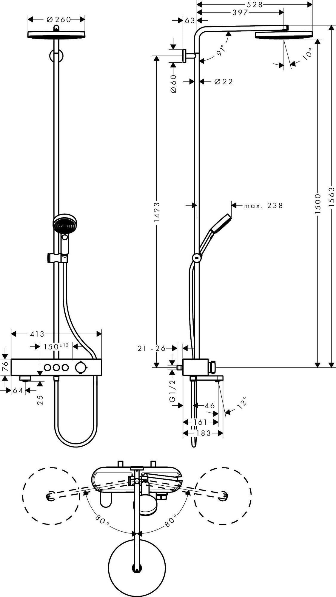 HG Showerpipe PULSIFY 260 1jet m Wannentherm EcoSmart Version chrom