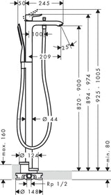 HANSGROHE Metris Einhebel-Wannenmischer bodenstehend DN15 chrom