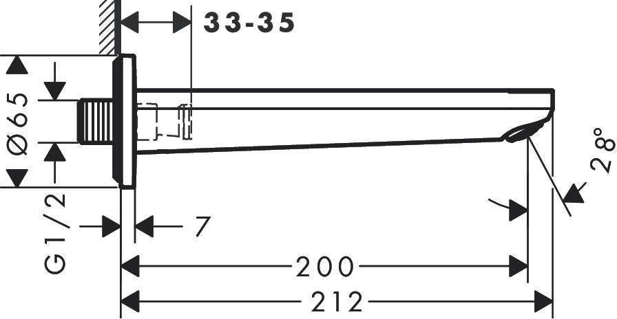 HANSGROHE Rebris S Wanneneinlauf Chrom – Wandmontage, 200 mm Ausladung, 22 l/min