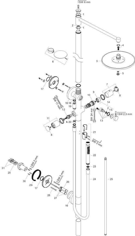 Duschsäule AXOR STARCK von HANSGROHE – Thermostat, 240 mm Kopfbrause, chrom