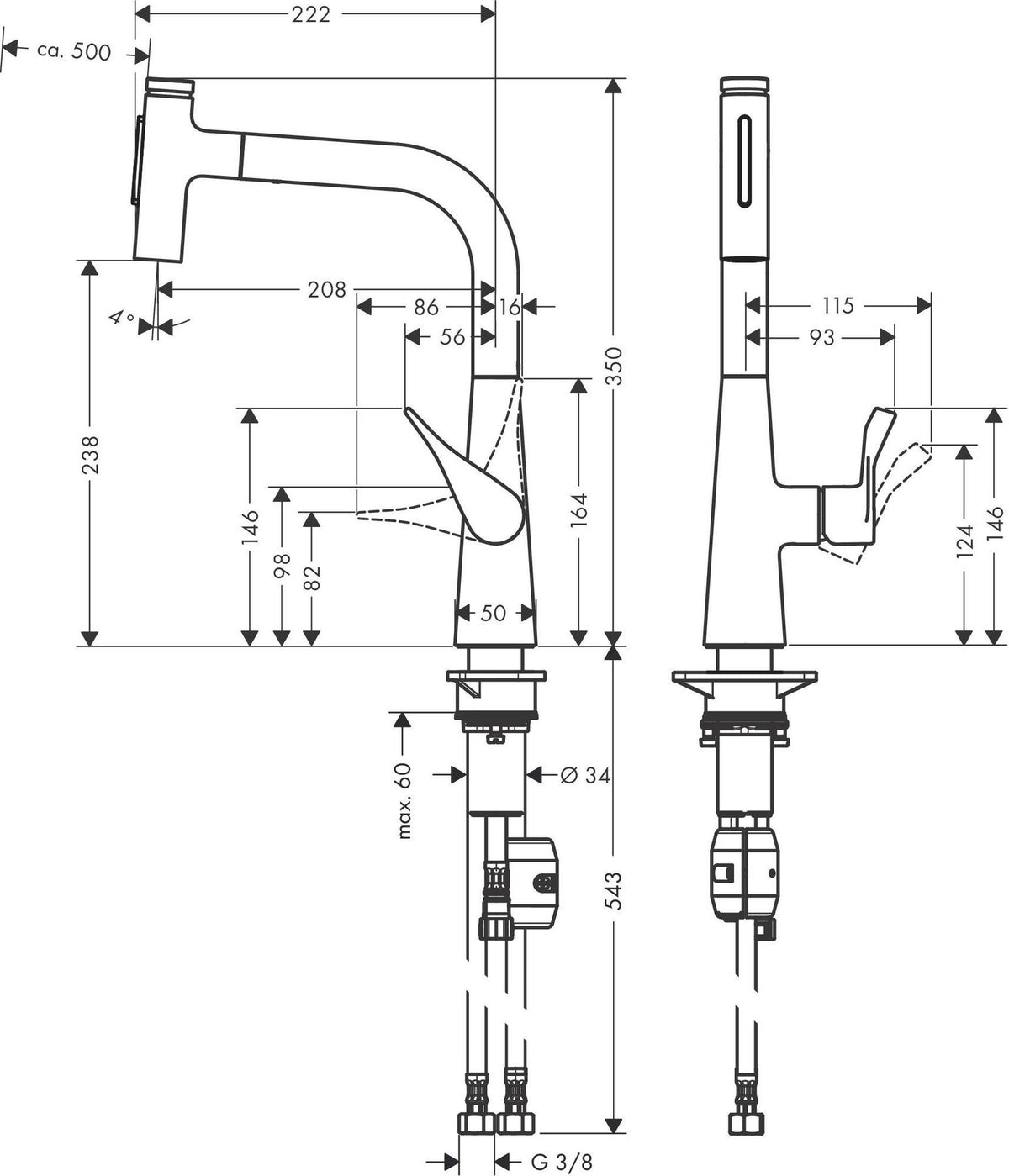 HANSGROHE HG Spültischmischer 240 Select 2jet Ausziehbrause M7110-H240 chrom – ComfortZone & Select-Knopf