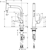 HANSGROHE Talis Select S 220 Küchenmischer mit Ausziehauslauf, Select-Knopf und ComfortZone, Chrom