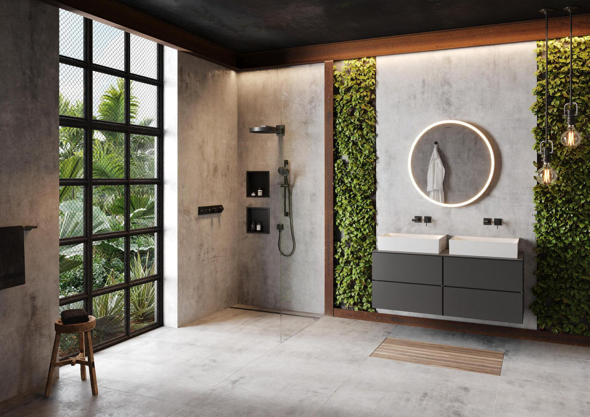 HANSGROHE RainDrain Match Plus Duschrinne 800 mm mattschwarz mit höhenverstellbarem Rahmen