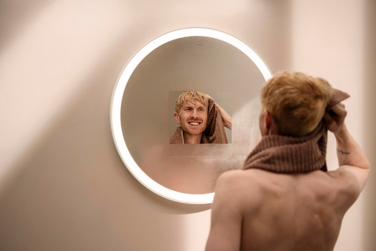 HANSGROHE Spiegel Xarita Lite S – runder LED-Wandspiegel 700 mm mit TouchlessSensor und AntiFog