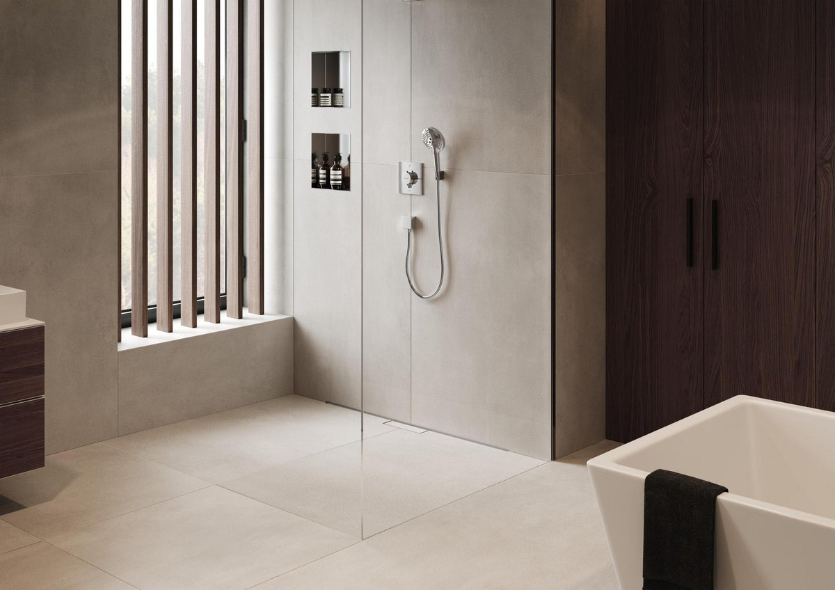 HANSGROHE RainDrain Match Plus Duschrinne 800 mm mattschwarz mit höhenverstellbarem Rahmen