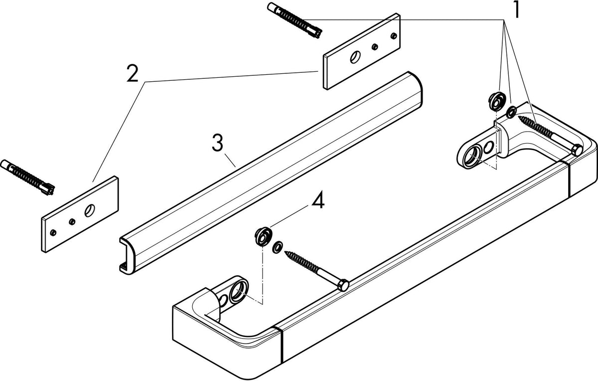AXOR Universal Softsquare Reling/Haltegriff 300 mm Wandmontage Chrom – Metall, verdeckte Befestigung