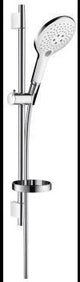 HANSGROHE Raindance Select S 150 3jet Brauseset mit Unica'S Puro Stange und Seifenschale, Chrom