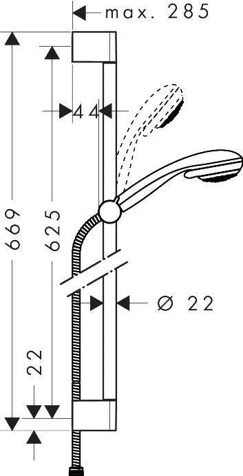HANSGROHE Brauseset Crometta 85 Mono – Brausestange Unica 650 mm, Chrom, QuickClean