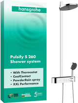 HANSGROHE Showerpipe Pulsify 260 2jet mit Brausethermostat – Chrom, PowderRain & CoolContact