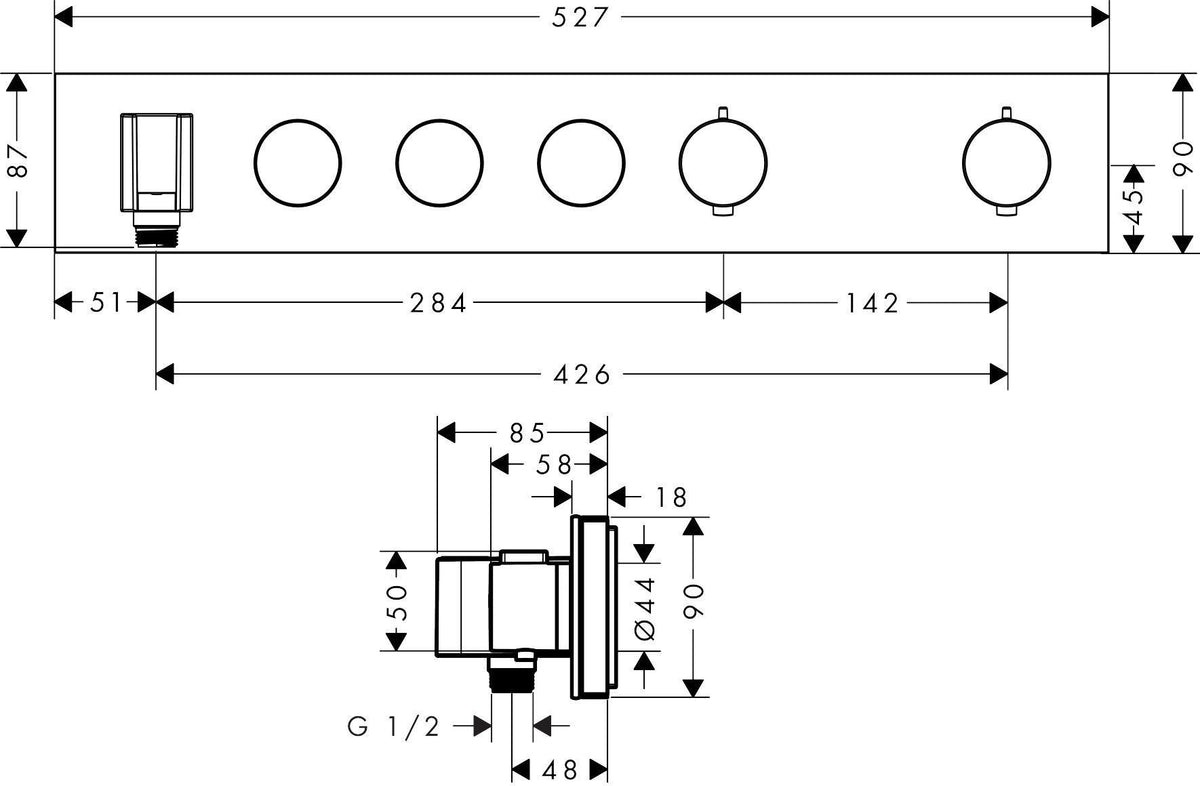 AXOR ShowerSolutions Select Thermostatmodul 530/90 Chrom – 3 Verbraucher, gleichzeitige Nutzung