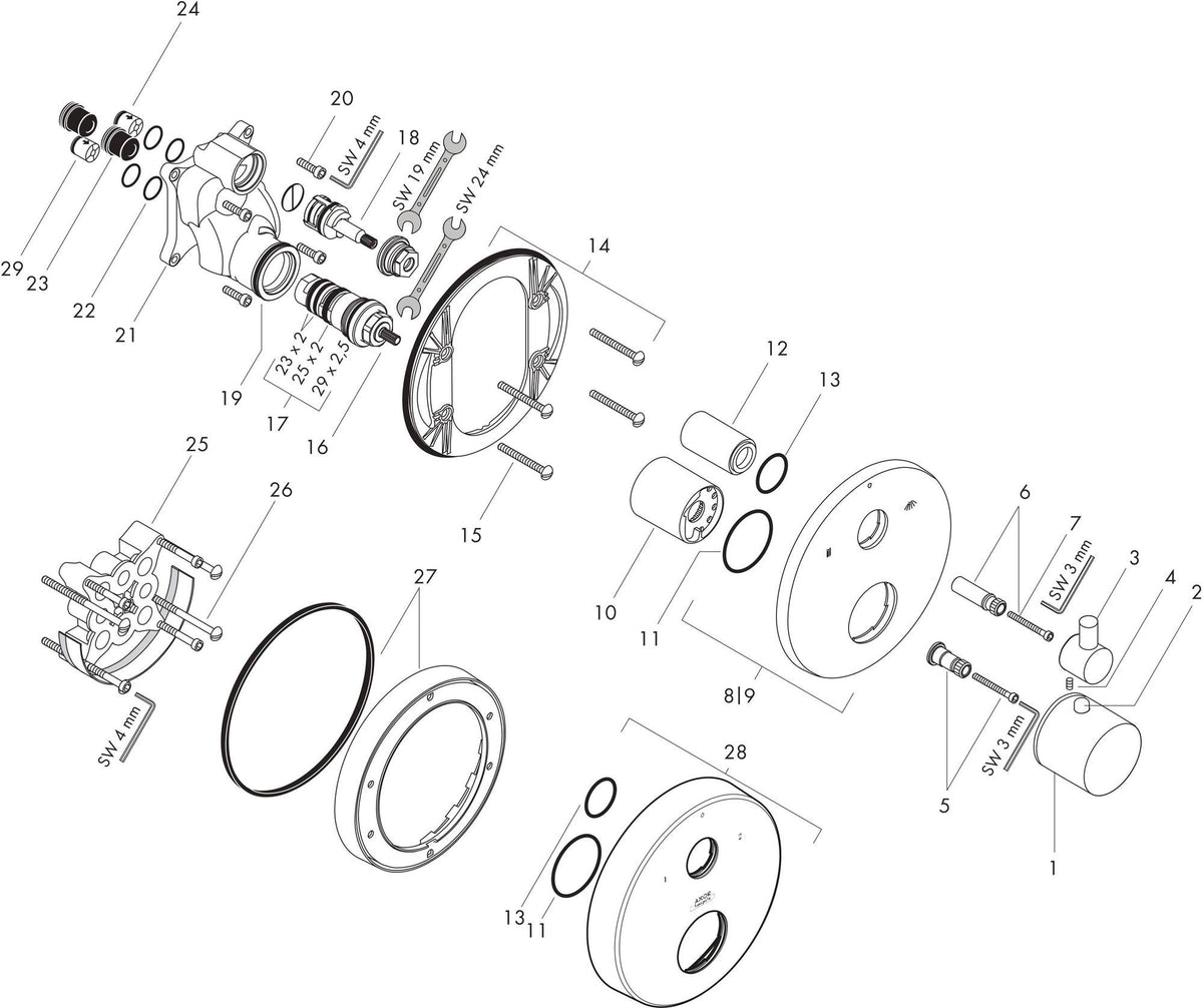 AXOR UNO² Thermostatbatterie mit Ab-/Umstellventil, chrom – 2 Verbraucher, Temperaturbegrenzer