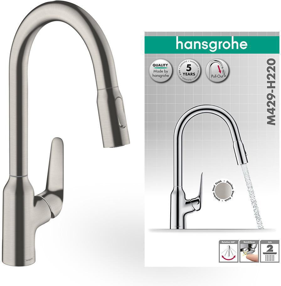 HANSGROHE Focus M42 Spültischmischer 220 mit Ausziehbrause, chrom – ComfortZone, 360° Schwenkbereich