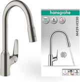 HANSGROHE Focus M42 Spültischmischer 220 mit Ausziehbrause, chrom – ComfortZone, 360° Schwenkbereich