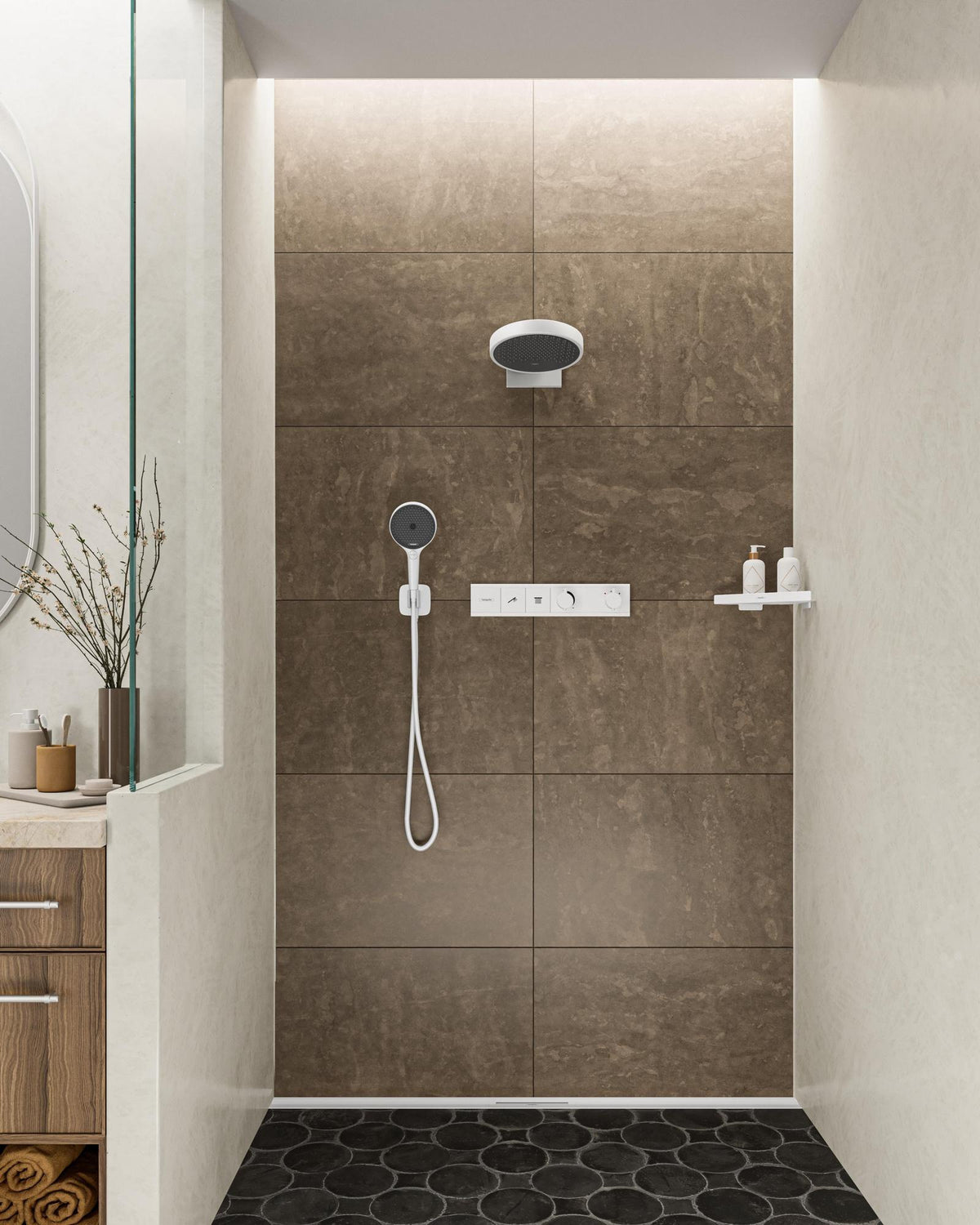 HANSGROHE HG Handbrause Rainfinity 130 3jet Chrom – 3 Strahlarten, QuickClean, Select-Taste