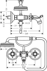 AXOR MONTREUX 2-Griff-Wannenarmatur DN 15, Aufputz, chrom – mit Handbrause & Brausehalter